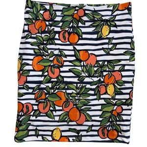 Marc Cain Pencil Skirt Womens Fruit Stripe Lemon Orange Cotton Ribbed Summer L